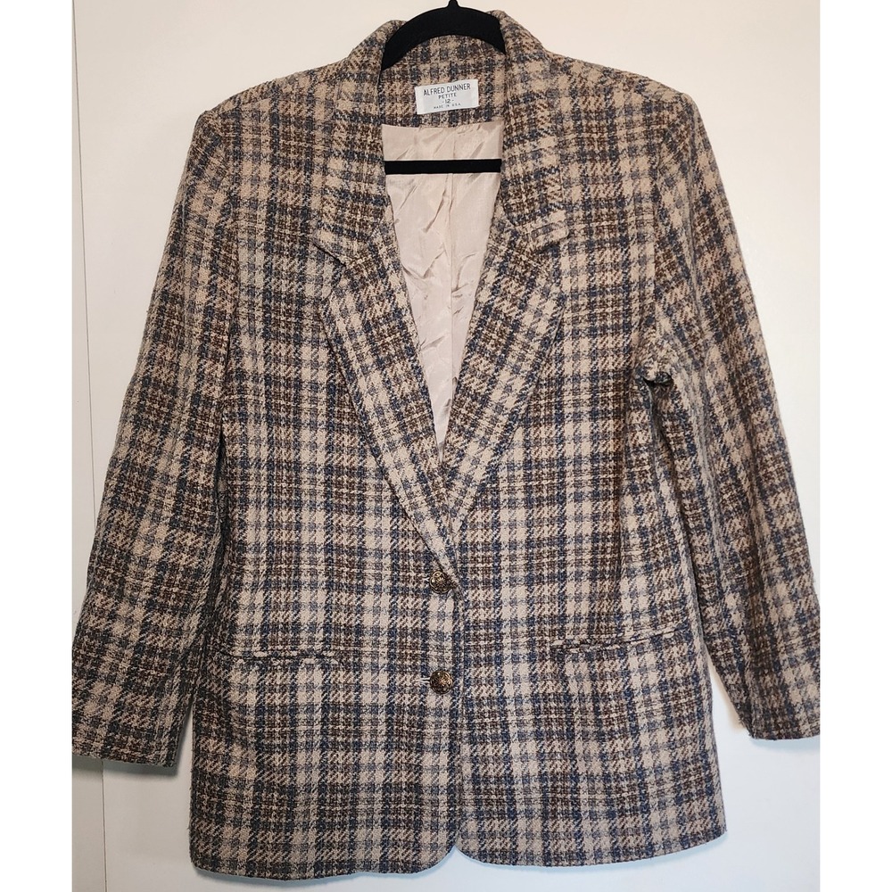 Vintage Womens 12P Alfred Dunner Petite Plaid Blazer Jacket Wool Blend Buttons